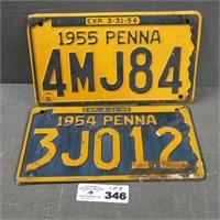 1954 & 1955 PA License Plates