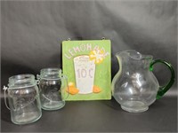 Mason Jar Lanterns, Green Handle Glass Pitcher