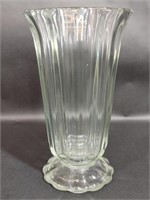Paneled Ribbed Clear Glass Footed Flower Vase