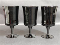 3 Denby Arabesque Black Glass Water Goblets