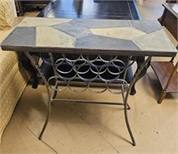 Slate and Iron Accent Table and Wine Rack