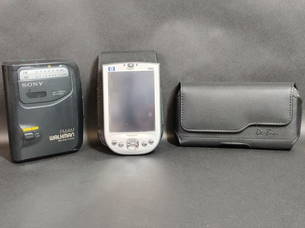 Sony Walkman, HP Pocket PC in Case, iPhone 10 Case