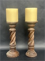 Wooden Twist Candle Sticks with Wax Candles