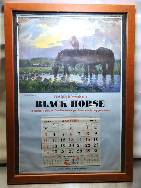 FRAMED BLACK HORSE VINTAGE CALENDAR