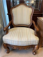 Striped Upholstered Wood Arm Chair