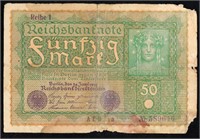 1919 Germany 50 Marks Banknote P# 66 Grades vf det