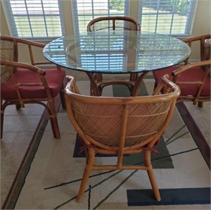 Wicker Glass Top Dining Table with Chairs