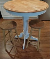 Oak Top Table Pedestal Base with Stools