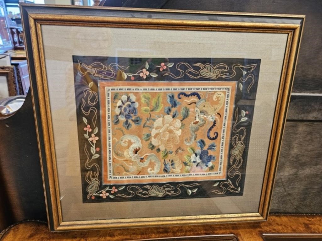 Framed Asian Embroidered Fabric