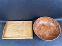 Wood Serving Tray, Bamboo Pressed Checker Bowl