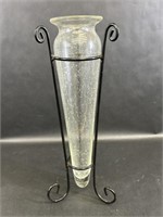 Bubble Glass Vase & Metal Holder
