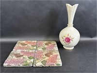 Lenox Porcelain Bud Vase & Stone Coasters