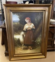 Large Oil Painting of Shepherdess