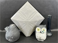 Garden Owl, Bird ,Ribbed Bud Vase & Wall Vase