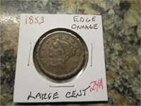 1853 Large Cent, Edge Damage