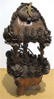 Antique Wood Carved & Pinecone Lamp