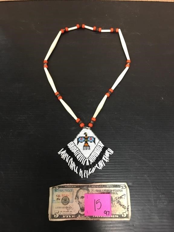 Vintage Native American Thunderbird Bead Necklace