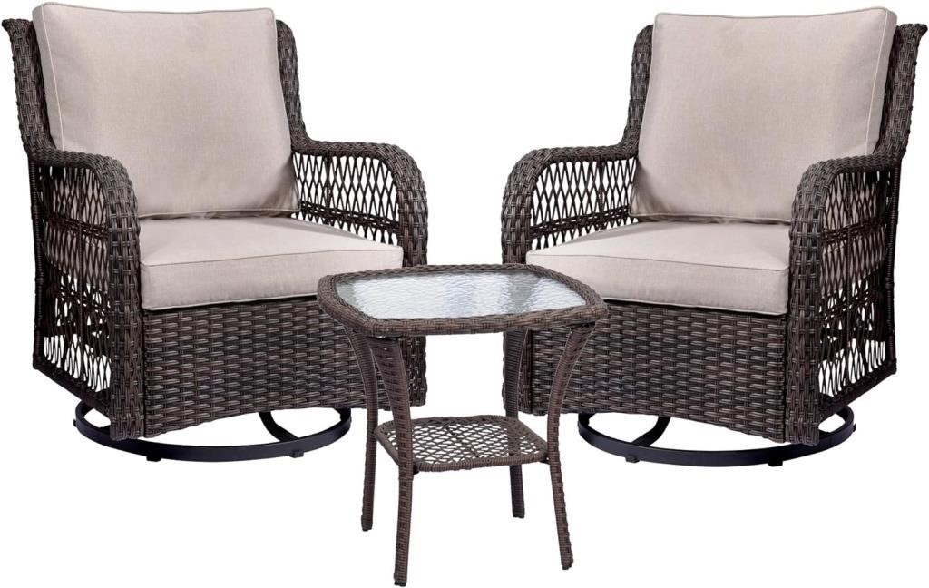 Outdoor Wicker Rotating Rocking Chair Patio Set