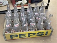 Vintage Pepsi Bottles in Wooden Crate