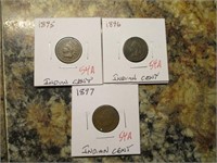 (3) Indian Cents, 1895, 1896, 1897
