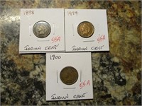 (3) Indian Cents, 1898, 1899, 1900