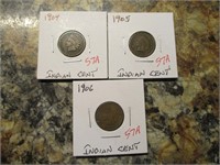(3) Indian Cents, 1904, 1905, 1906