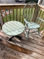 2 items blue wooden rocking chair and round table