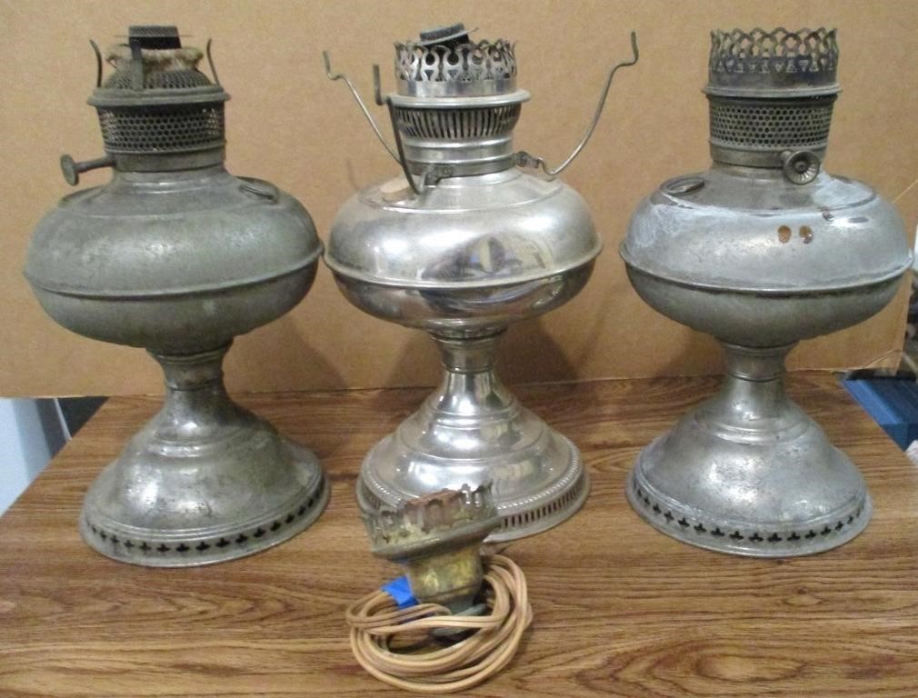 (3) Vintage Metal Oil Lamps "AS IS"
