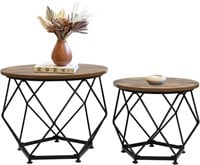 Rustic Brown& Black Round Coffee Tables, Set of 2