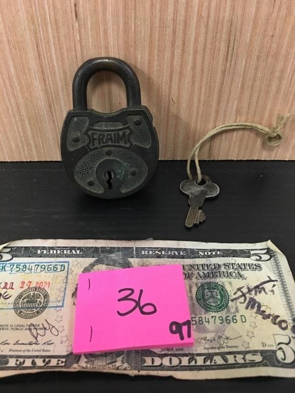 Vintage Fraim Lock & Key