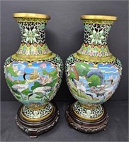 Pair of Painted Urns with Stands