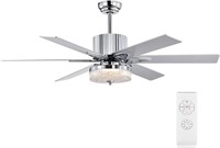 52" Ceiling Fan w/ LED Lights & Remote, SILVER