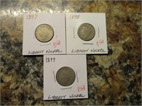 (3) Liberty Nickels, 1897, 1898, 1899