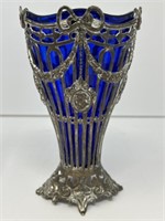 Godinger Filigree Cut Away Vase Colbt Blue Insert
