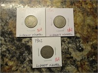 (3) Liberty Nickels, 1900, 1901, 1902