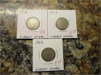 (3) Liberty Nickels, 1903, 1904, 1905