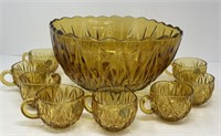 Amber Glass Punch Bowl and Cups