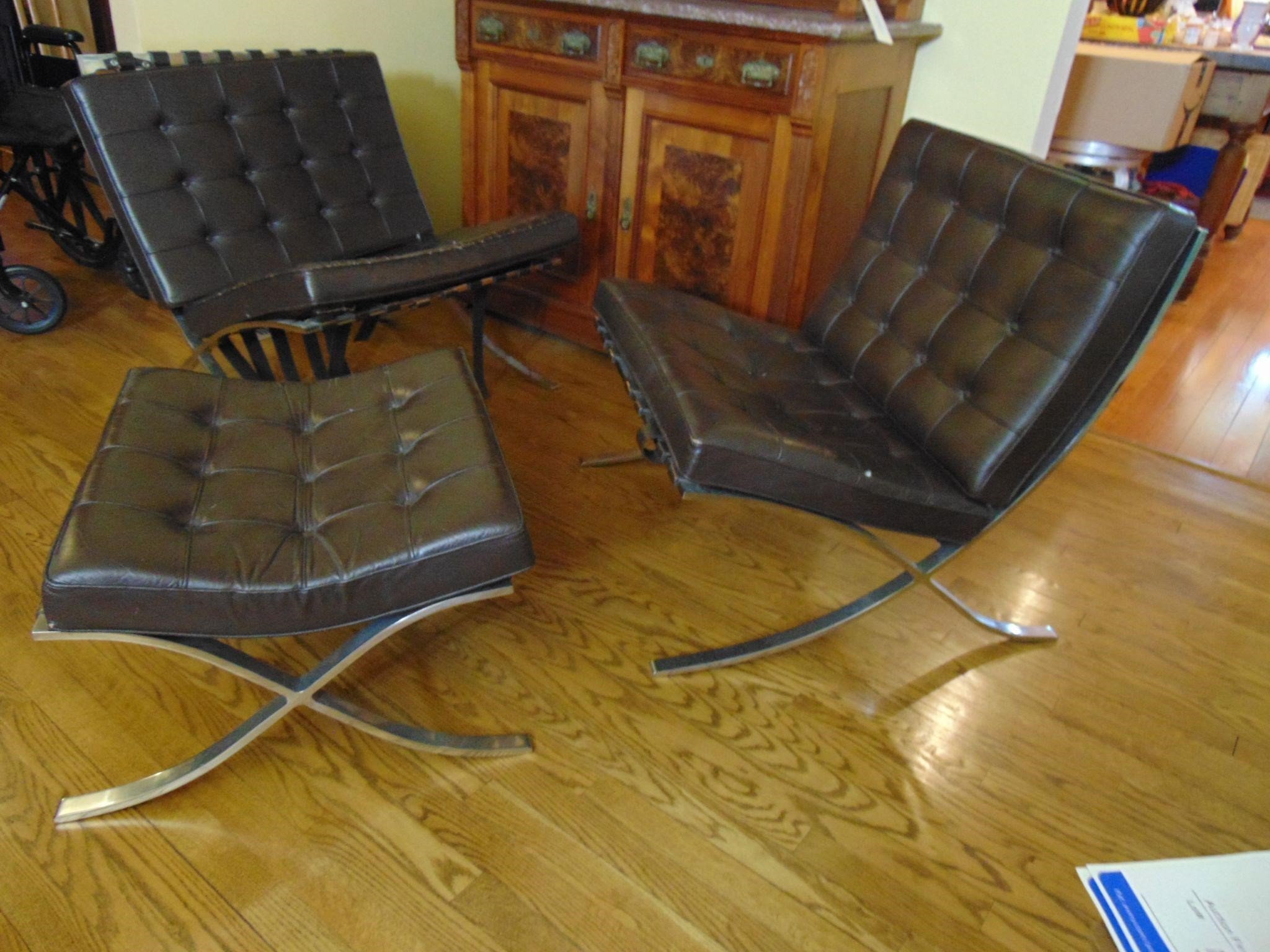 2 Midcentury Knoll Barcelona Chairs and Footstool
