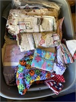3 totes of fabric, quilting fabric and more
