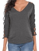 NEW Elesol Women's V-Neck Cut Out 3/4 Sleeve