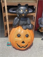 Vintage Halloween blow mold black cat pumpkin