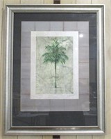 Large Signed Palm Tree Print on Fabric, Framed