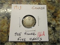 1913 Canada .925 Silver Five Cents
