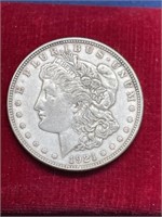 1921 D silver Morgan Dollar coin in case