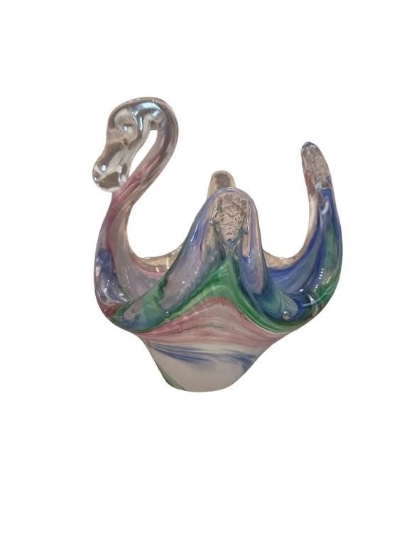 Vintage MCM Hand Blown Swirled Art Glass Swan