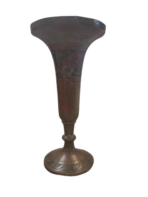 Vintage MCM Handmade Painted Brass Bud Vase