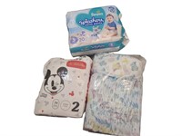 Lot of 3 Partial Packs of Diapers Size 2 & 3