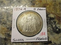 1876 A France Silver 5 Francs