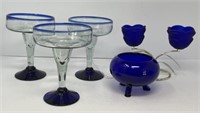 Art Glass Margaritas, Cobalt Bowl, Candelabra