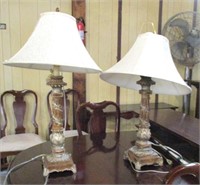 Pair of Metal Table Lamps, one Shade needs repair